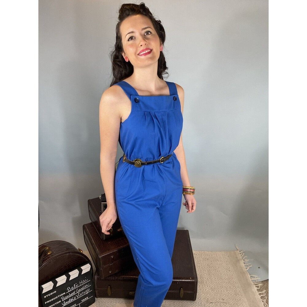 Vintage Rosie The Riveter Victory Look Blue Women’s Overalls Romper Coveralls M